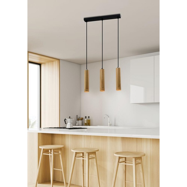 Tubo Lampa Wisząca Czarny 3X25W Gu10 Klosz 25Cm Drewniany Candellux