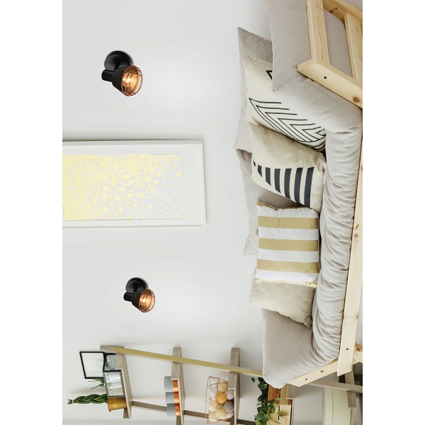 Neria Lampa Kinkiet Czarny 1X40W E14 Klosz Miedziany Candellux