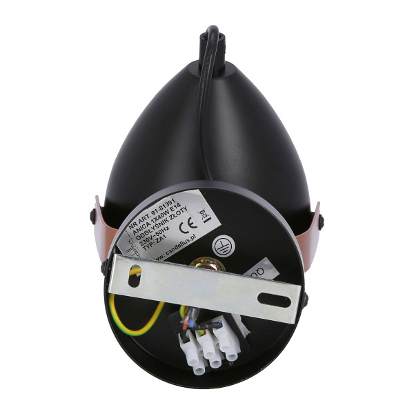 Anica Lampa Kinkiet Czarny 1X40W E14 Odbłyśnik Złoty Candellux