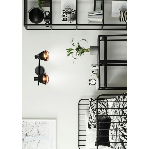 Neria Lampa Sufitowa Listwa Czarny 2X40W E14 Klosz Miedziany Candellux