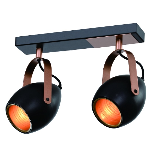 Anica Lampa Sufitowa Listwa Czarny 2X40W E14 Odbłyśnik Złoty Candellux