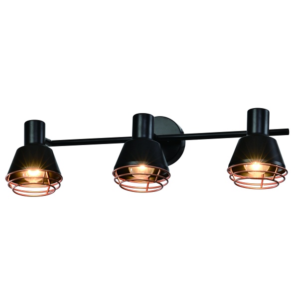 Neria Lampa Sufitowa Listwa Czarny 3X40W E14 Klosz Miedziany Candellux