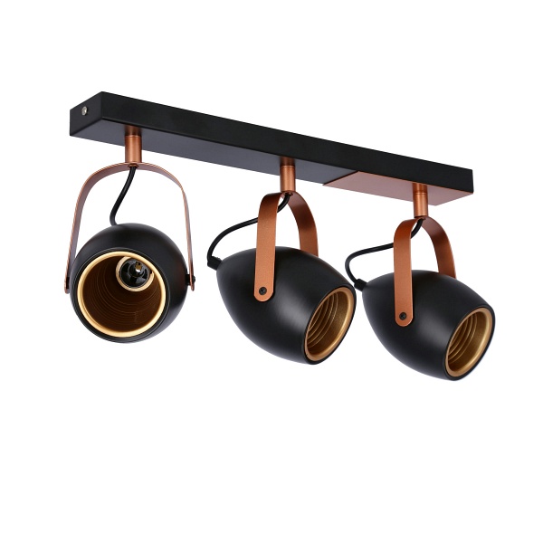 Anica Lampa Sufitowa Listwa Czarny 3X40W E14 Odbłyśnik Złoty Candellux