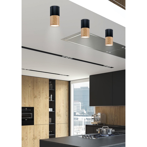 Lampa Sufitowa Tuba 1X50W Gu10 Drewniany+Czarny Śr. 5,8 Cm Candellux