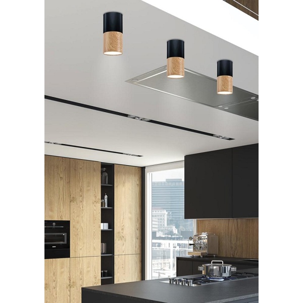 Lampa Sufitowa Tuba 1X50W Gu10 Drewniany+Czarny Śr. 5,8 Cm Candellux