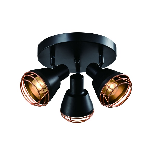 Neria Lampa Sufitowa Plafon Czarny 3X40W E14 Klosz Miedziany Candellux