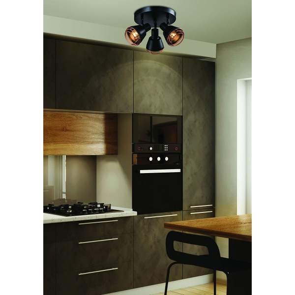 Neria Lampa Sufitowa Plafon Czarny 3X40W E14 Klosz Miedziany Candellux