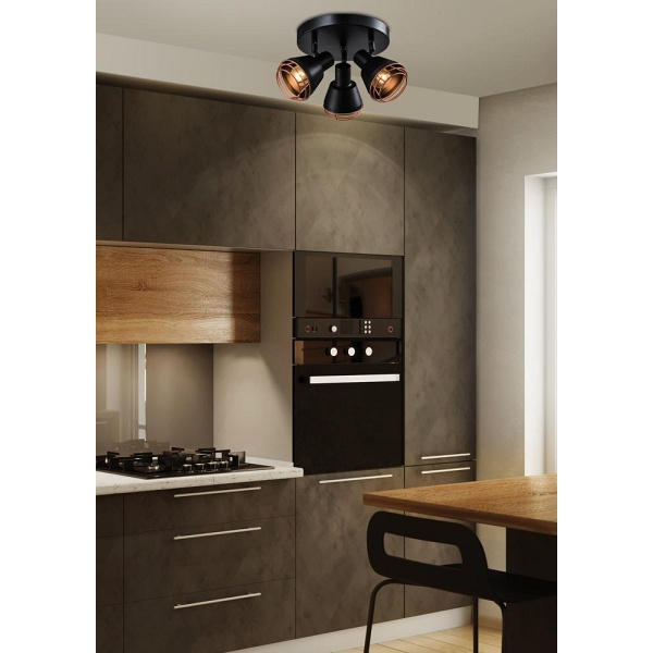 Neria Lampa Sufitowa Plafon Czarny 3X40W E14 Klosz Miedziany Candellux