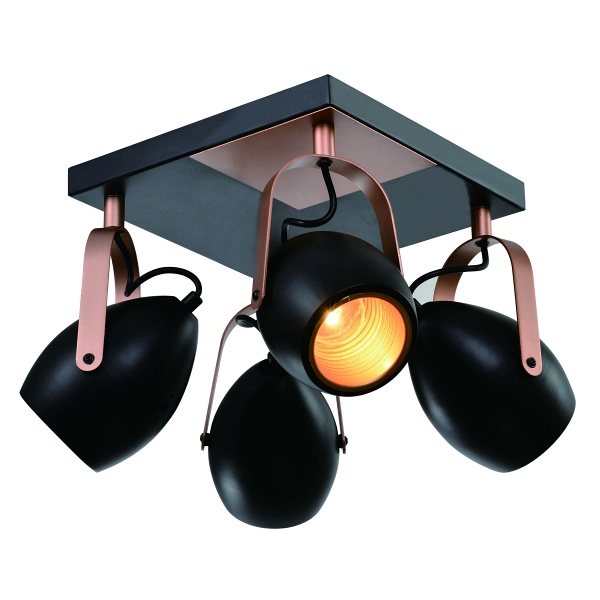 Anica Lampa Sufitowa Plafon Czarny 4X40W E14 Odbłyśnik Złoty Candellux