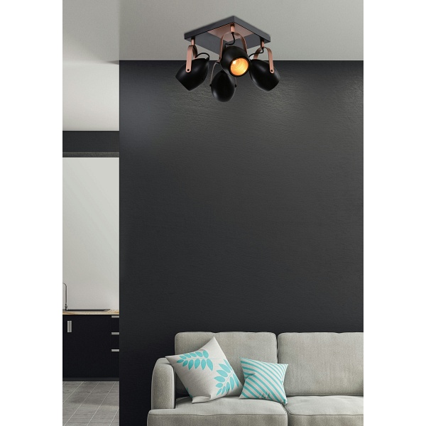 Anica Lampa Sufitowa Plafon Czarny 4X40W E14 Odbłyśnik Złoty Candellux