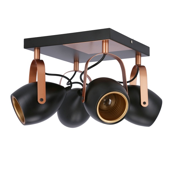 Anica Lampa Sufitowa Plafon Czarny 4X40W E14 Odbłyśnik Złoty Candellux