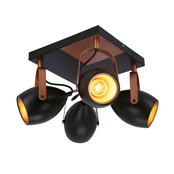 Anica Lampa Sufitowa Plafon Czarny 4X40W E14 Odbłyśnik Złoty Candellux