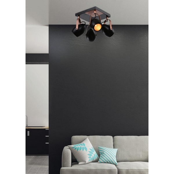 Anica Lampa Sufitowa Plafon Czarny 4X40W E14 Odbłyśnik Złoty Candellux