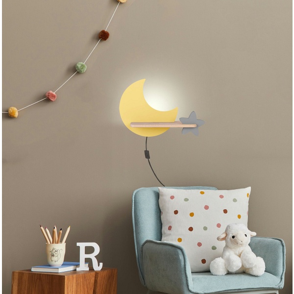 Moon Lampa Kinkiet Ścienny 5W Led Iq Kids Z Przewodem Z Wł. I Wtyczką Złoty+Szary Candellux