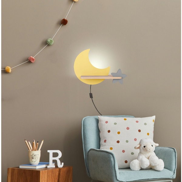 Moon Lampa Kinkiet Ścienny 5W Led Iq Kids Z Przewodem Z Wł. I Wtyczką Złoty+Szary Candellux