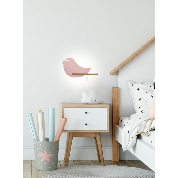 Bird Lampa Kinkiet 5W Led 4000K Iq Kids Z Przewodem Z Wł. I Wtyczką Różowy Candellux