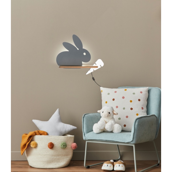 Rabit Lampa Kinkiet 4W Led 4000K Iq Kids Z Przewodem Z Wł. I Wtyczką Szary+Biały Candellux