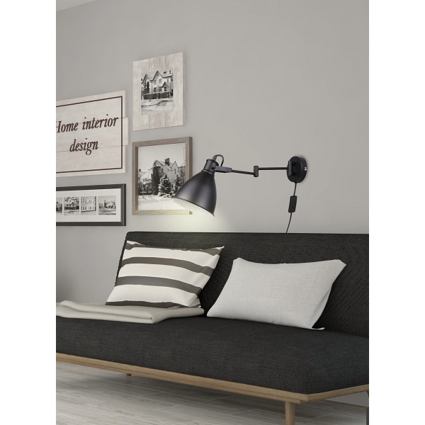 Espera Lampa Kinkiet 1X40W E27 Czarny Z Przewodem Przył. Z Wtyczką I Włącznikiem Candellux