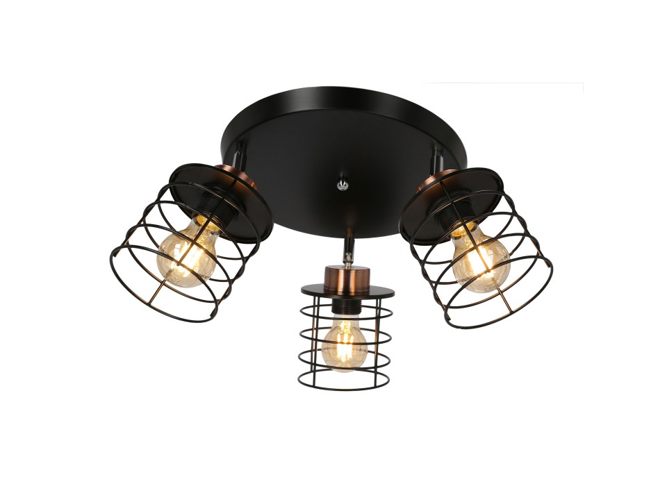 Glob Lampa Sufitowa Plafon Czarny+Złoty 3X40W E27 Klosz Czarny Candellux