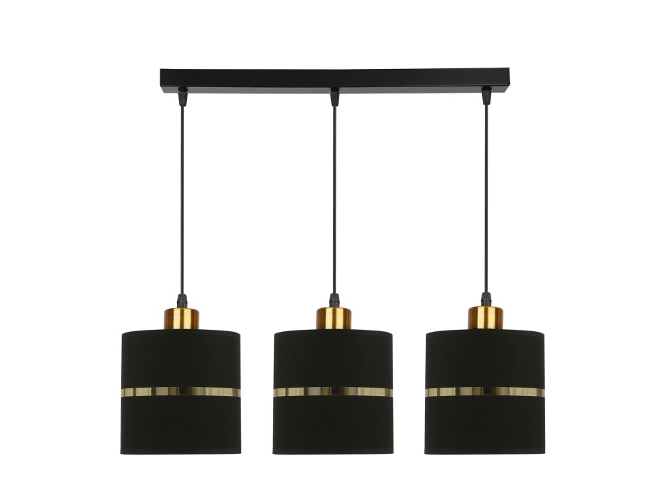 Assam Lampa Wisząca Czarny+Złoty 3X60W E27 Abażur Czarny+Złoty Pasek Candellux