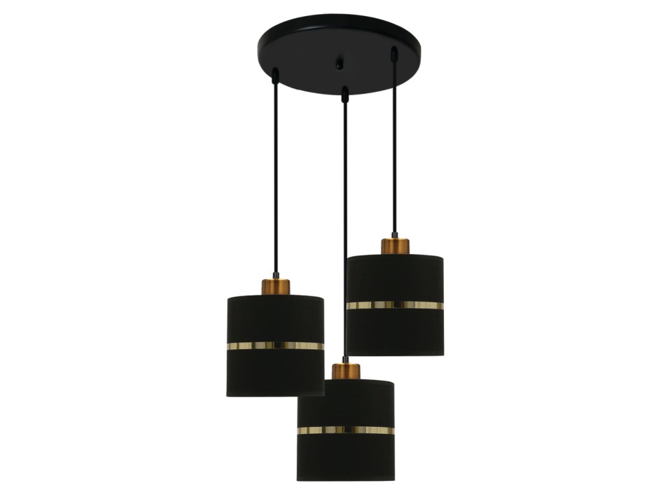 Assam Lampa Wisząca Talerz Czarny+Złoty 3X60W E27 Abażur Czarny+Złoty Pasek Candellux