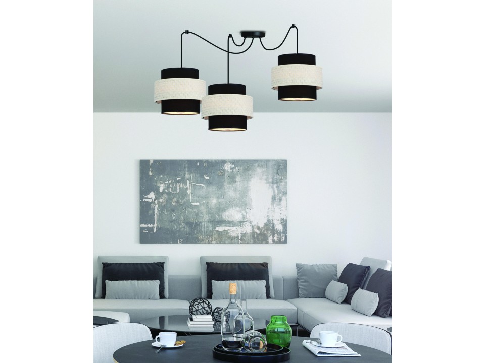 Benta P Lampa Wisząca Czarny 3X40W E27 Abażur Czarny+Kremowy Candellux