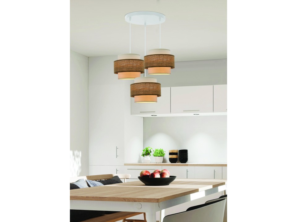 Juta Lampa Wisząca Biały Talerz 3X40W E27 Abażur Biały+Beżowy Candellux