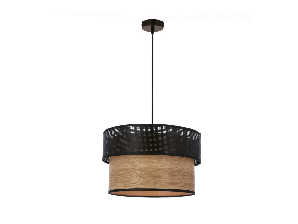 Fornero Lampa Wisząca Chromowy 1X60W E27 Abażur Czarny+Drewniany Candellux