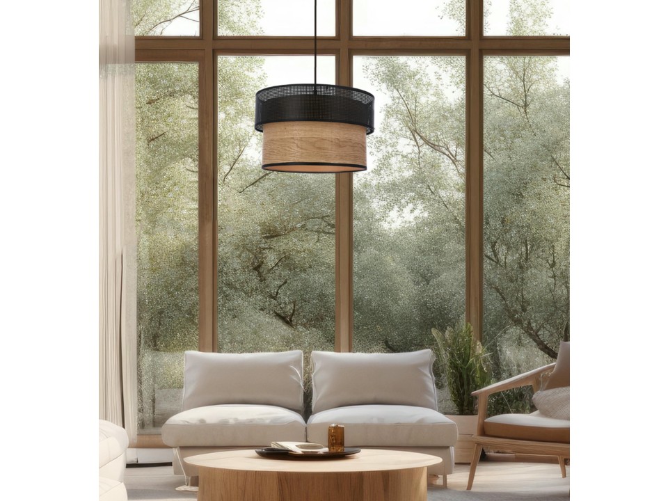 Fornero Lampa Wisząca Chromowy 1X60W E27 Abażur Czarny+Drewniany Candellux