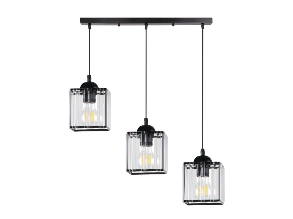 Glassia Lampa Wisząca Czarny 3X40 E27 Klosz Czarny+Kryształy Bezbarwne Candellux