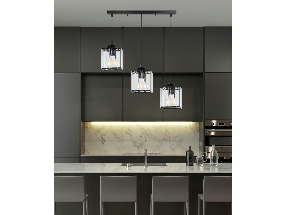 Glassia Lampa Wisząca Czarny 3X40 E27 Klosz Czarny+Kryształy Bezbarwne Candellux