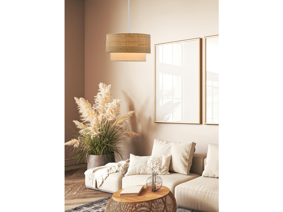 Ritana Lampa Wisząca Biały 1X60 E27 Abażur Beżowy+Biały Candellux