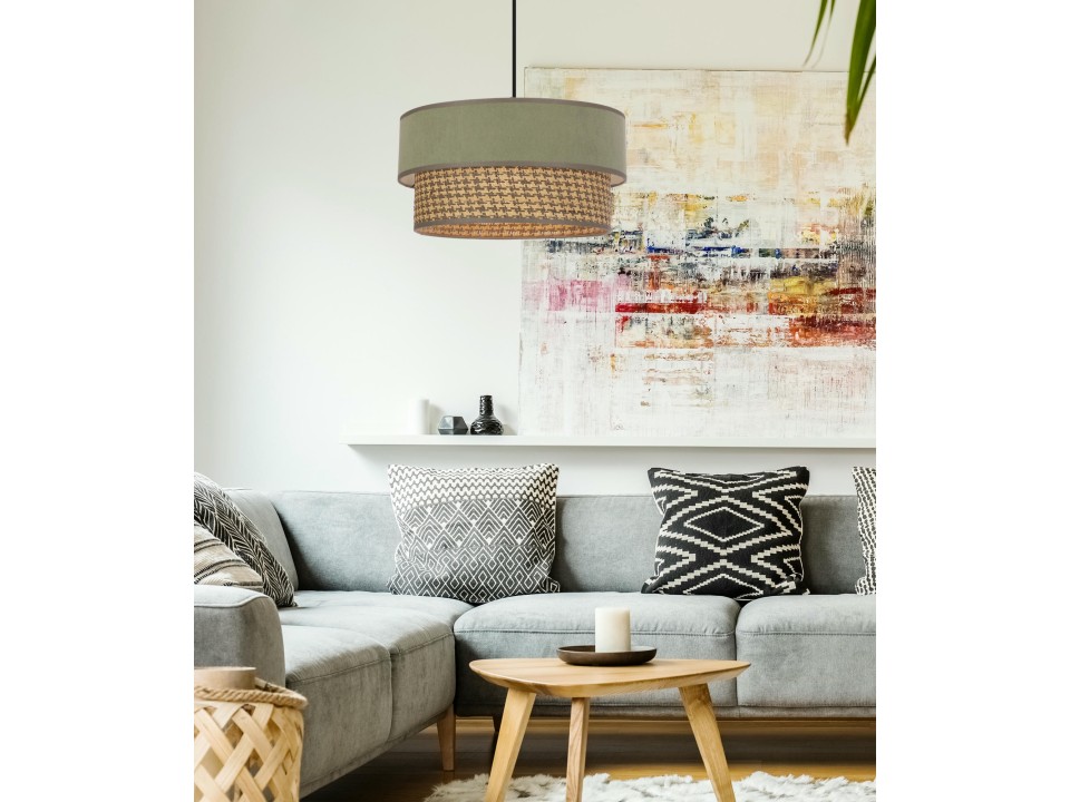 Livorno Lampa Wisząca Czarny 1X60W E27 Abażur Miętowy+Szaro Beżowy Candellux