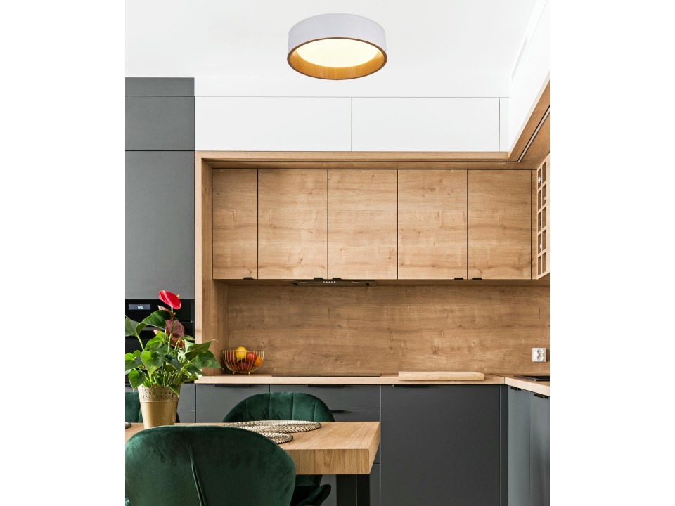 Lazio Lampa Sufitowa Plafon Biało Drewniany 24W Led 40 Cm Klosz Biały Candellux