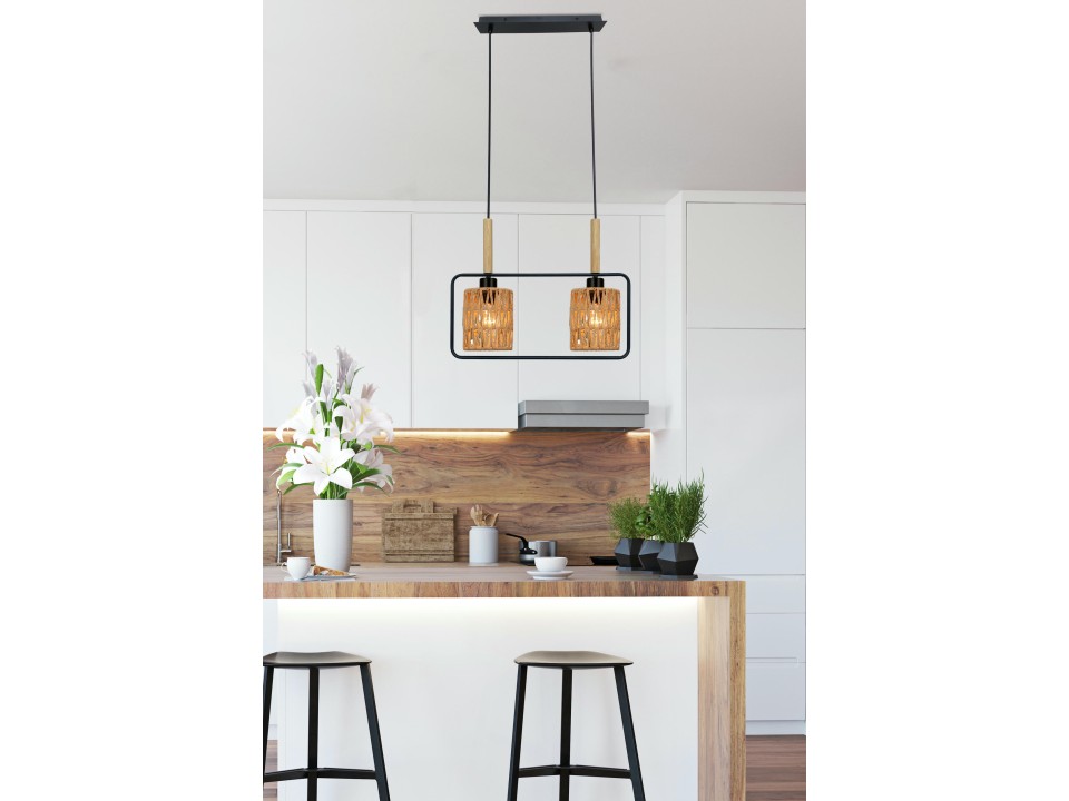 Crown Lampa Wisząca Czarny 2X40W E27 Abażur Beżowy Candellux