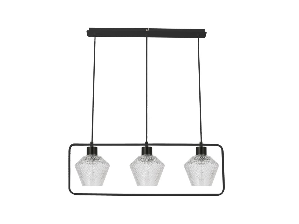 Niko Lampa Wisząca Czarny 3X40W E27 Klosz Bezbarwny Karbowany Candellux