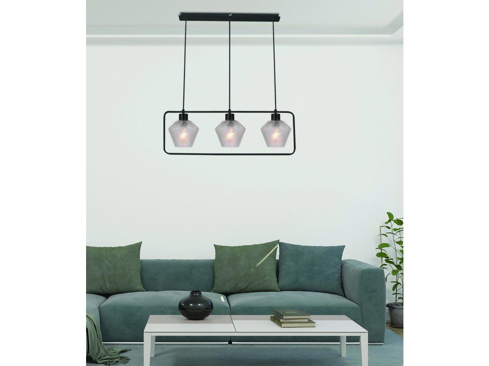 Niko Lampa Wisząca Czarny 3X40W E27 Klosz Bezbarwny Karbowany Candellux