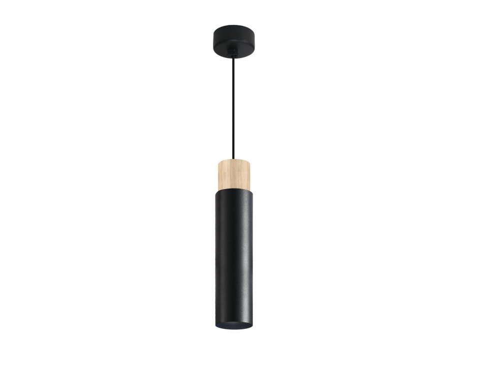Claro Lampa Wisząca Czarny 1X15W Gu10 Klosz Czarny+Drewniany Candellux