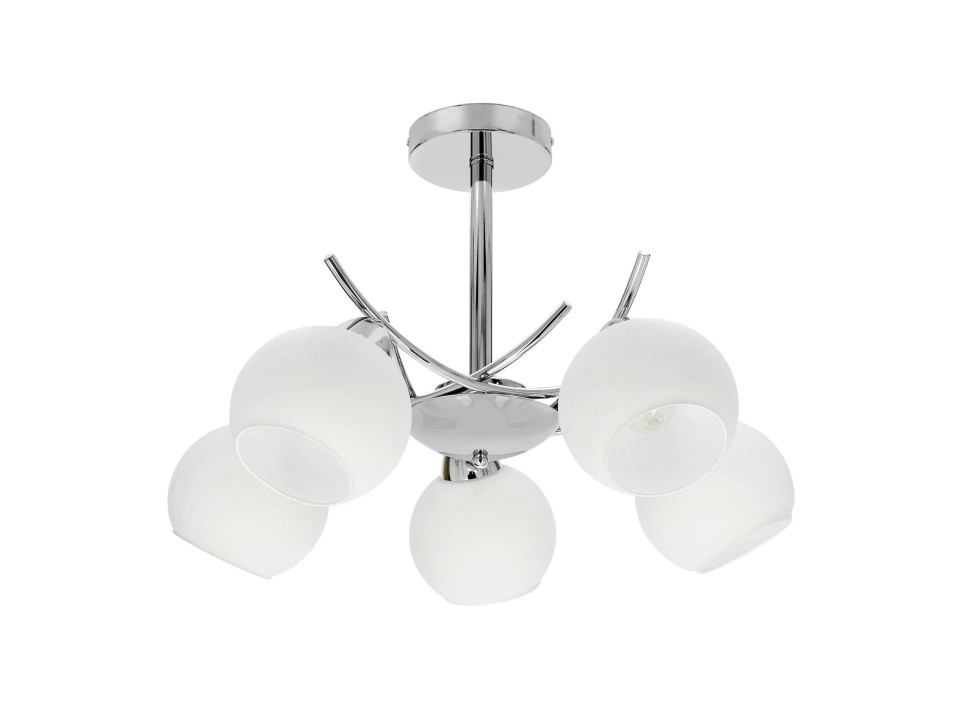 Amos Lampa Wiszaca Chromowy 5X40W E27 Klosz Biały Candellux