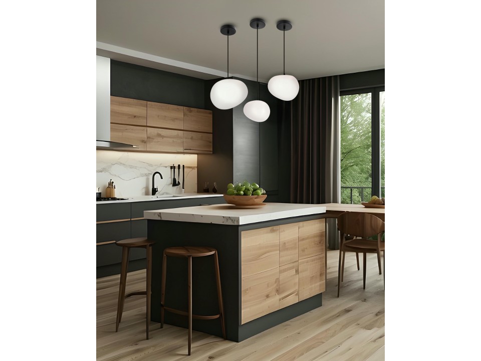 Stones Lampa Wisząca Czarny 25Cm 1X40W E27 Klosz Biały Candellux