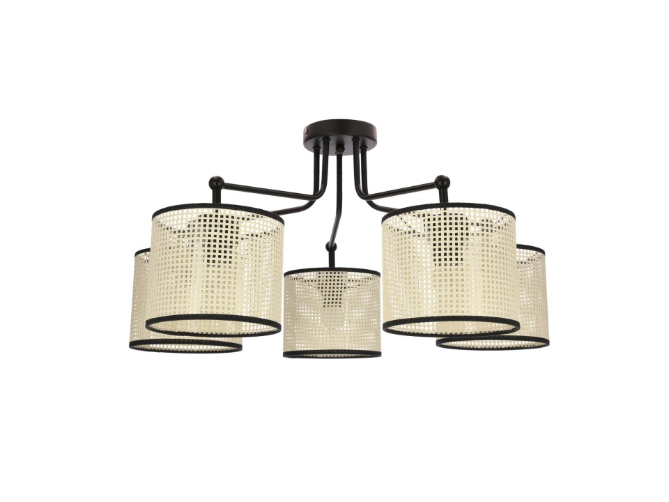 Topi Lampa Wisząca Czarny 5X40W E27 Abażur Kremowy Candellux