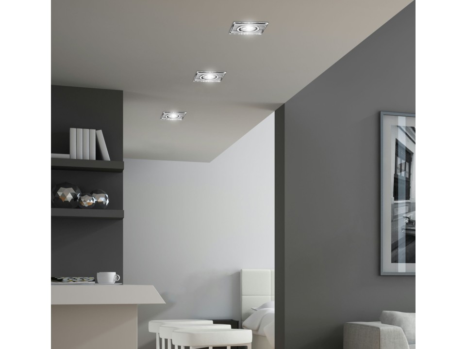 Ss-22 Ch/Tr+Wh Gu10 50W+Led Smd 2 1W Biały 230V Chrom Oczko Sufitowe Lampa Sufitowa. Strop. Stała Kwadratowa Szkło Transparentne Candellux