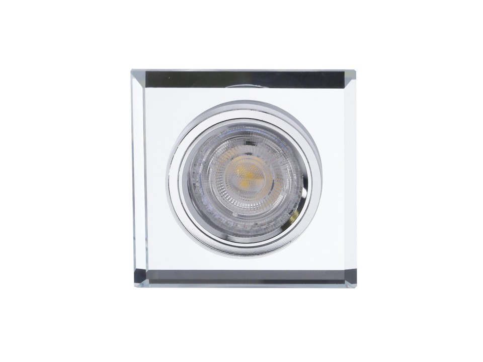 Ss-22 Ch/Tr+Wh Gu10 50W+Led Smd 2 1W Biały 230V Chrom Oczko Sufitowe Lampa Sufitowa. Strop. Stała Kwadratowa Szkło Transparentne Candellux
