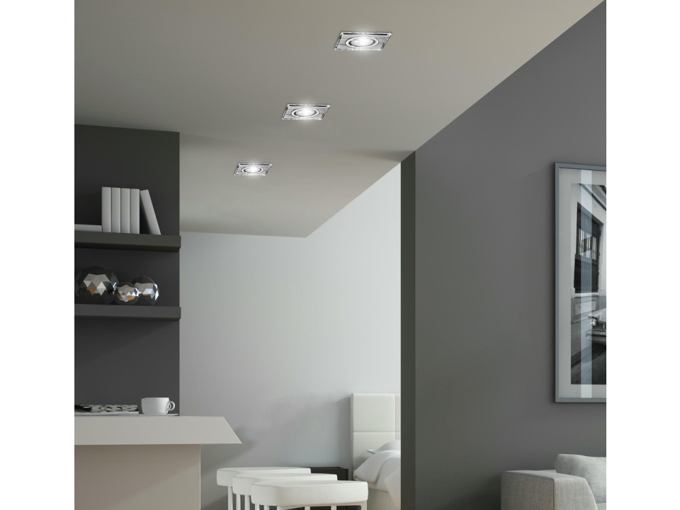 Ss-22 Ch/Tr+Wh Gu10 50W+Led Smd 2 1W Biały 230V Chrom Oczko Sufitowe Lampa Sufitowa. Strop. Stała Kwadratowa Szkło Transparentne Candellux