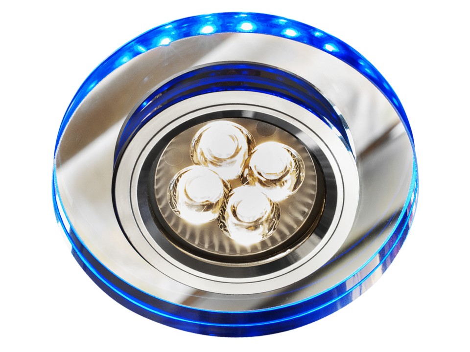 Ss-23 Ch/Tr+Bl Gu10 50W+Led Smd 230V Niebieski 2 1W Chrom Oczko Sufitowe Lampa Sufitowa Stała Okrągła Szkło Transparentne Candellux