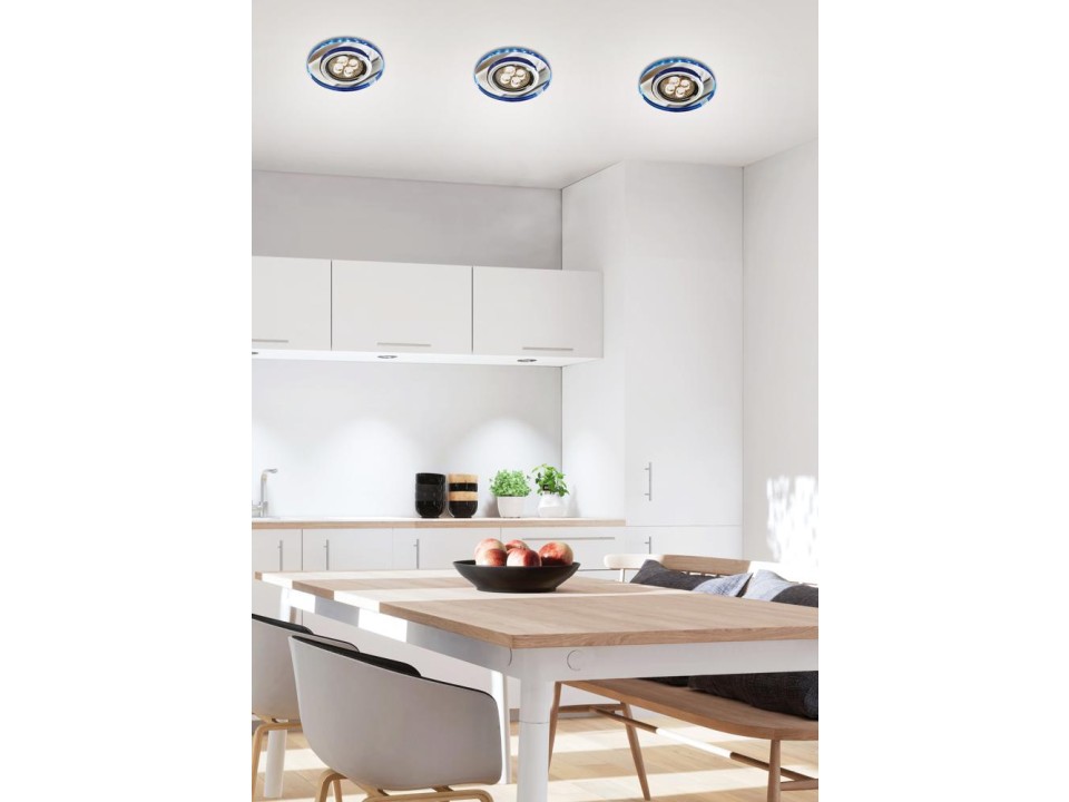 Ss-23 Ch/Tr+Bl Gu10 50W+Led Smd 230V Niebieski 2 1W Chrom Oczko Sufitowe Lampa Sufitowa Stała Okrągła Szkło Transparentne Candellux