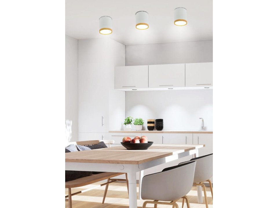 Lampa Sufitowa Tuba 5W Led 4000K Drewniany+Biały Śr. 6,8 Cm Candellux