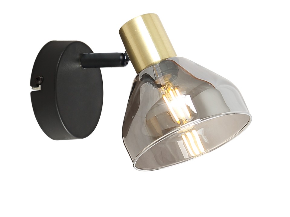 Lampa Gregory Kinkiet Czarny Brąz 1X40W E14 Klosz Dymiony Candellux