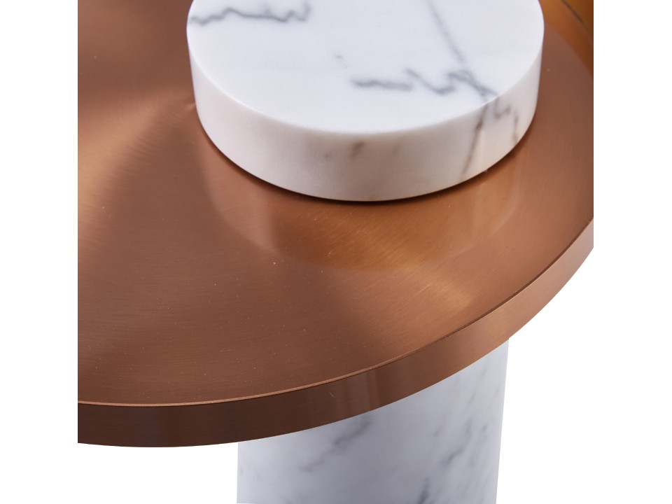 Stolik kawowy COLUMN marmurowy biały miedziany 55 cm Step Into Design