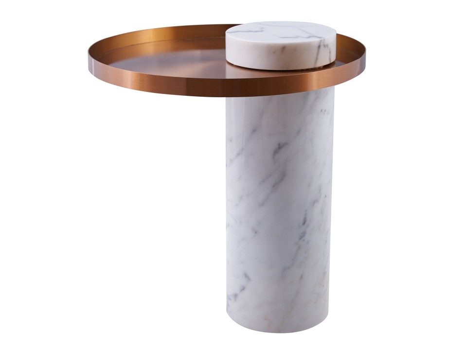 Stolik kawowy COLUMN marmurowy biały miedziany 55 cm Step Into Design